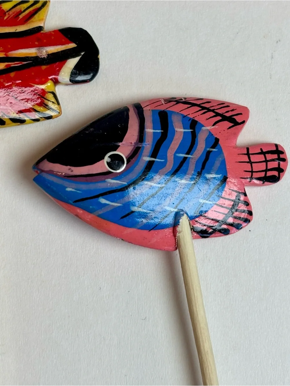 Hand-Painted Wooden Tropical Fish Cocktail Picks with Bamboo Holder Set of 12
